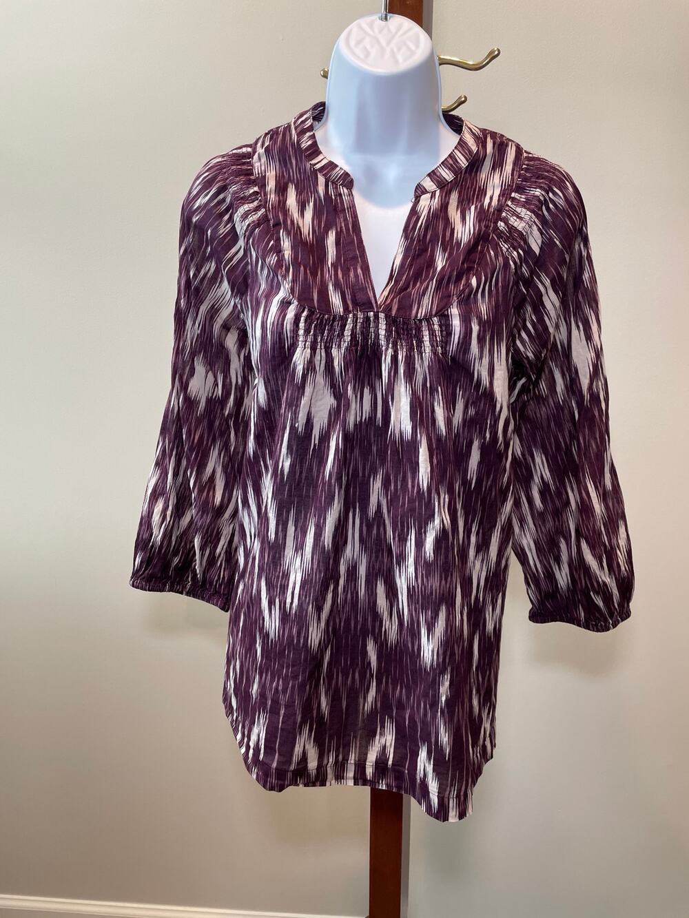 Lucky Brand Loose Fit Top Size L Cotton Purple Cream Y2K